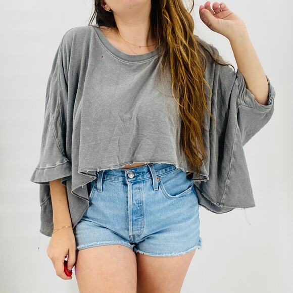 Free People gray distressed batwing oversized tee - Picture 4 of 8